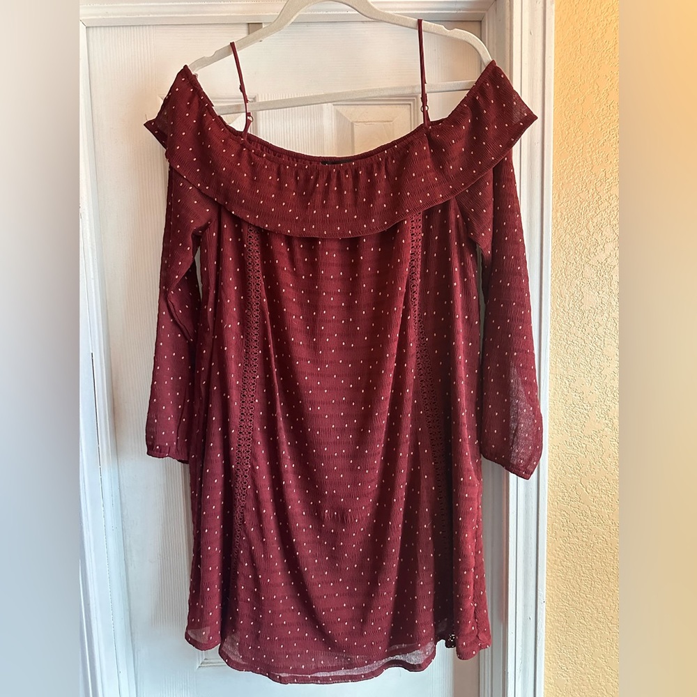 Maroon/gold Blu Pepper tunic dress, size L LIKE NEW!